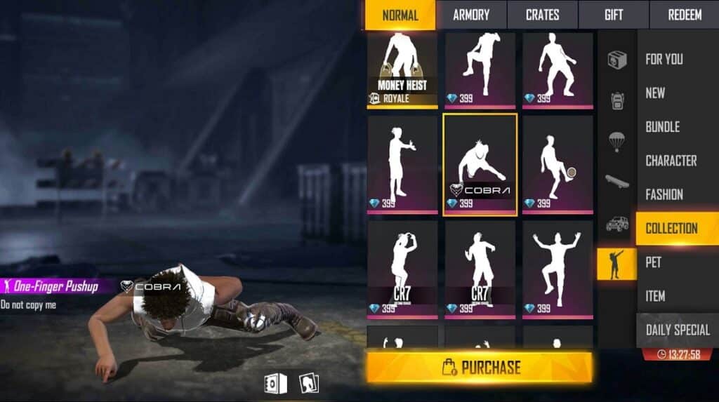 Emote Free Fire One Finger Pushup