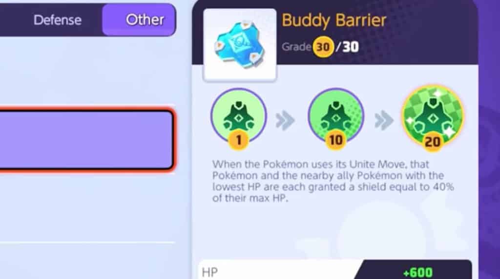 buddy barrier pokemon unite level 30