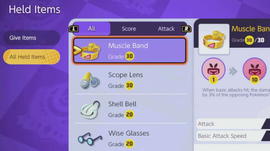 scope lens pokemon unite dan muscle band