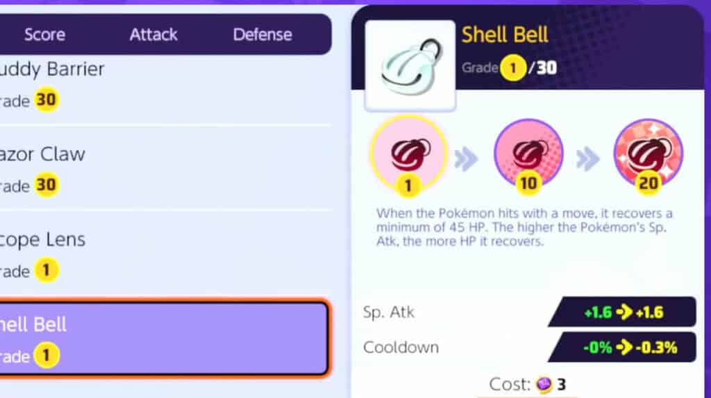 shell bell pokemon unite 1